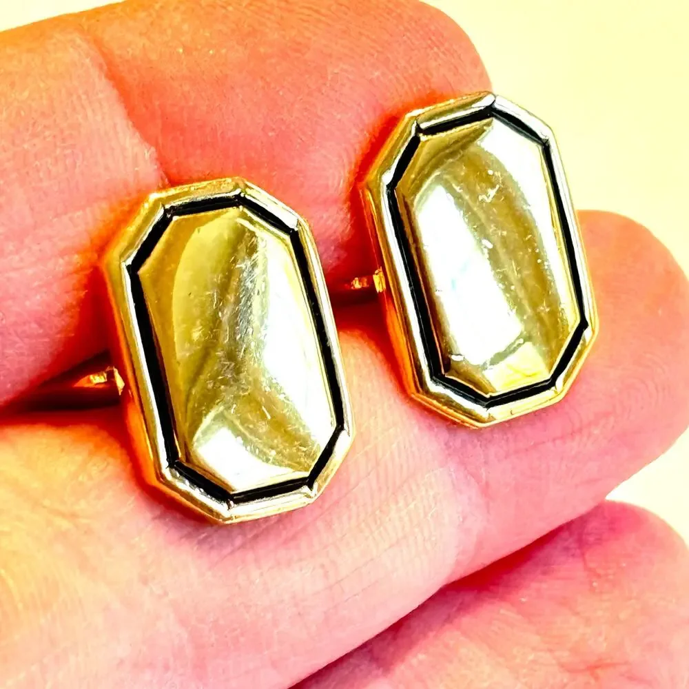 German Gold & Black cufflinks classic mid century men's jewelry hallmarked